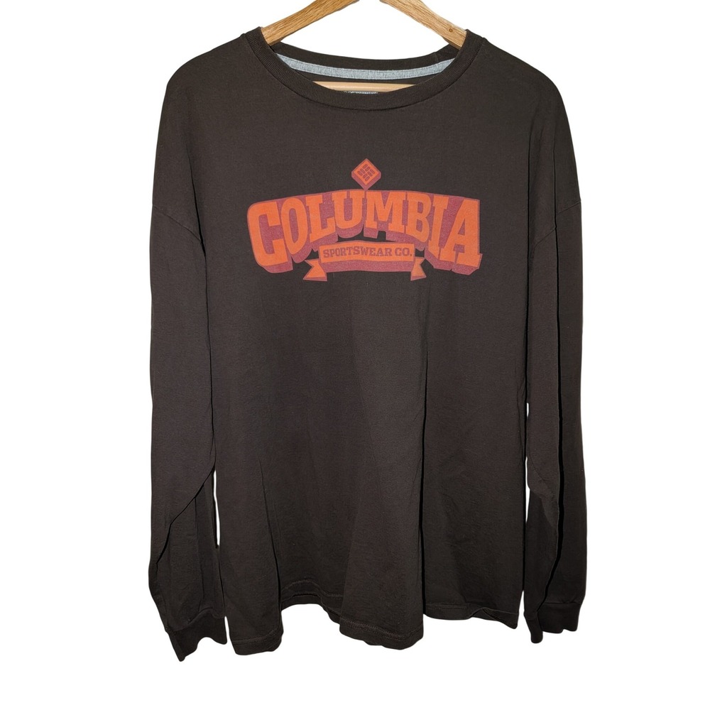 Columbia Sportswear Mens XL Brown Long Sleeve Graphic Logo T-Shirt Cotton‎ Tee